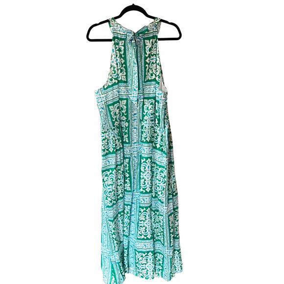 Talbots Cotton Medallion Tiles Halter Midi Dress Blue Green SZ 20 - Picture 5 of 10